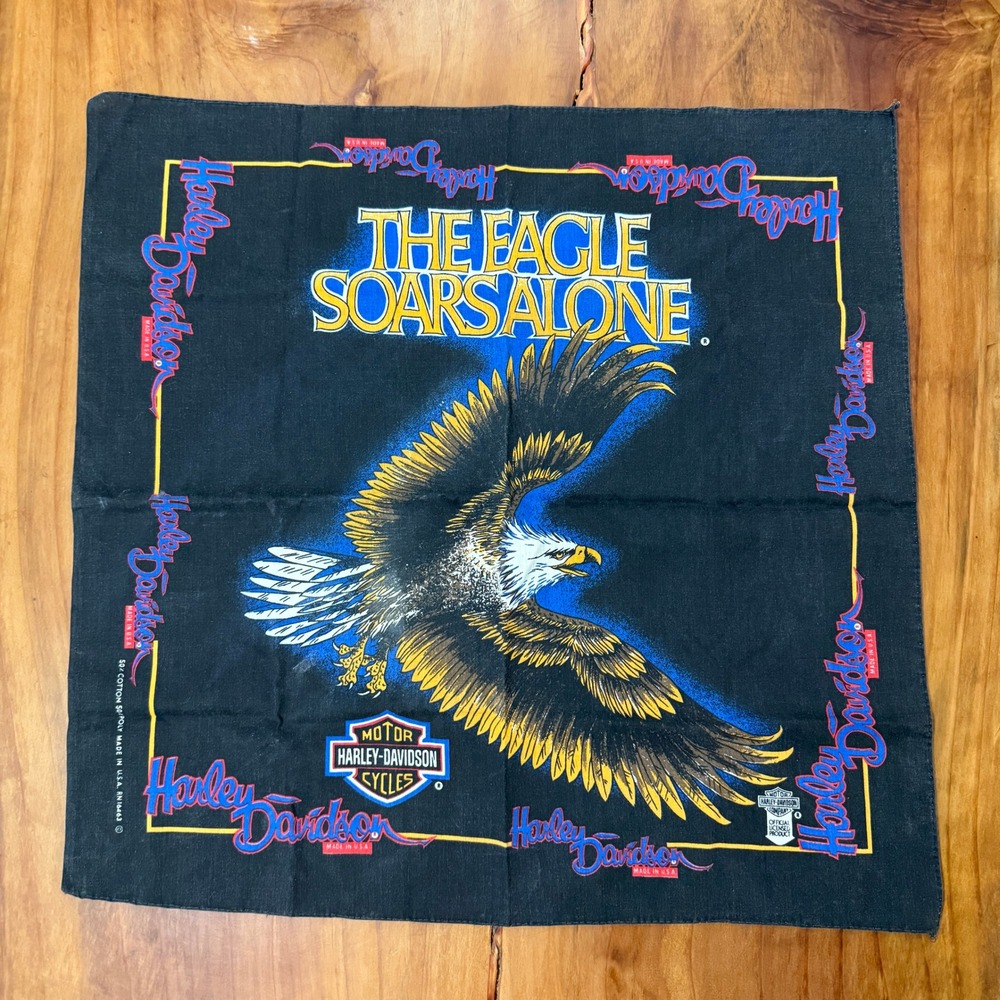 Vintage Harley Davidson Bandan The Eagle Soars Alone USA Cotton Motorcycle L3-4